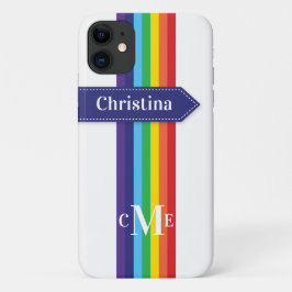 iPhone 11 Fodral | Regnbåge med monogram