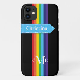 iPhone 11 Fodral | Regnbåge med monogram