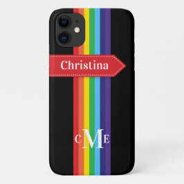 iPhone 11 Fodral | Regnbåge med monogram