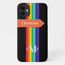 iPhone 11 Fodral | Regnbåge med monogram
