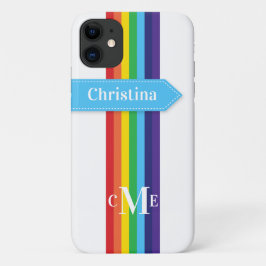iPhone 11 Fodral | Regnbåge med monogram