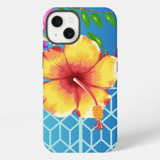 iPhone 13 Fodral, Blue Background Golden-blomman.
