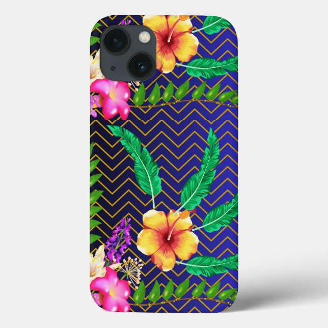 iPhone 13 Fodral, Blue bakgrund Red, Gult Flower (Baksida)