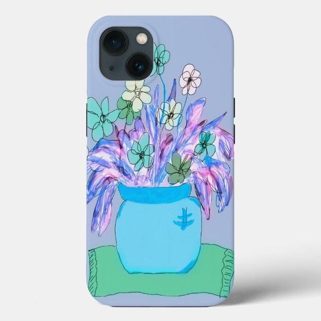 iPhone 13 Fodral med blommepunkten i blått (Baksida)