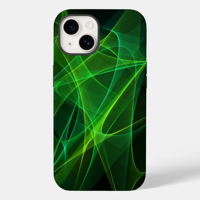 Iphone 14 abstrakts svart grönt fodral (Baksida)