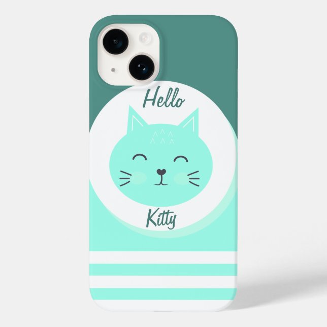 iPhone 14 Caseser Hej Kattunge White & Grönt Färg (Baksida)