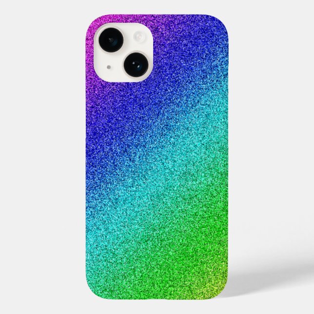 iPhone 14 Hülle Glänzend Regenbogen Glitzer Bunt (Baksida)