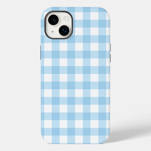 iPhone 14 Plus Tuff Telefon Case gingham Blue (Baksida)