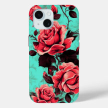 iPhone 15 Telefonväska W/ Röd ros Blommigt Design