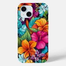 iPhone 15-telefonväska W/ Tropical Blommigt Design