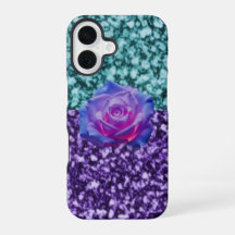 Iphone 16 Glitter telefonfodral med en ros.