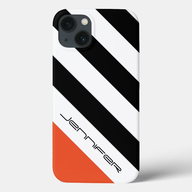 iPhone 6 Fodral Black, White, Orange Diagonal Rand (Baksida)