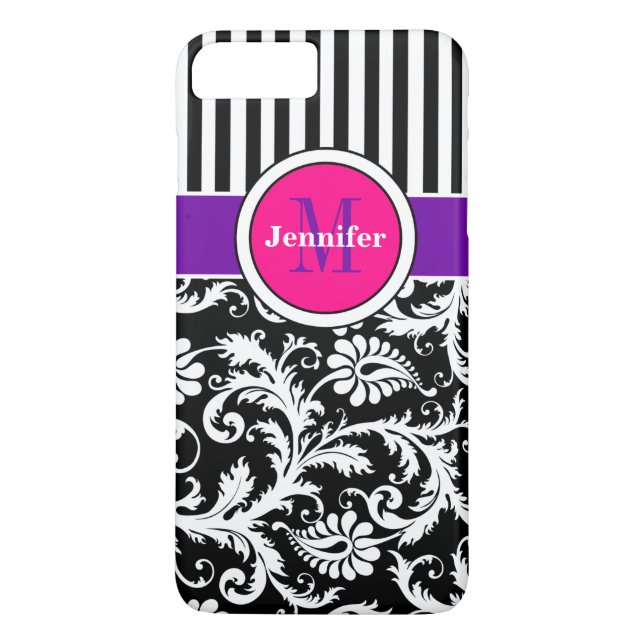 iPhone 7-fodral | Damask | Ränder | Rosa 3 Case-Mate iPhone Skal (Baksida)