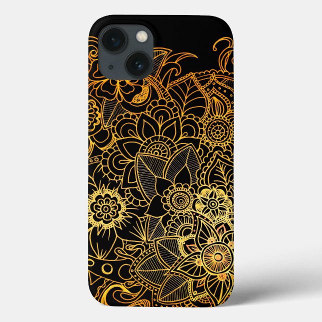 iPhone 8/7 T. Xtreme Fodral Blommigt Doodle Guld G (Baksida)