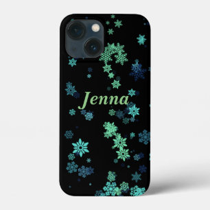 iPhone Black med Grönt och Blue Snöflingor