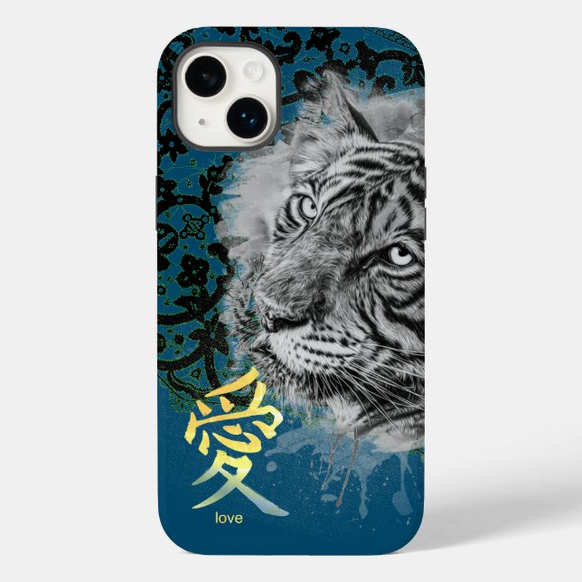 IPHONE CASE ANTIQUE SNÖRE PAINTED TIGER KANJI KÄRL (Baksida)