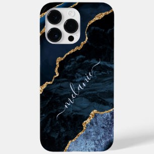 Iphone case för eget namn för det blå Guld-Glittre