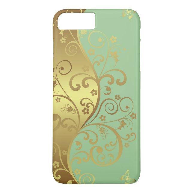 iphone case--Seafoam & guld virvlar runt Case-Mate iPhone Skal (Baksida)