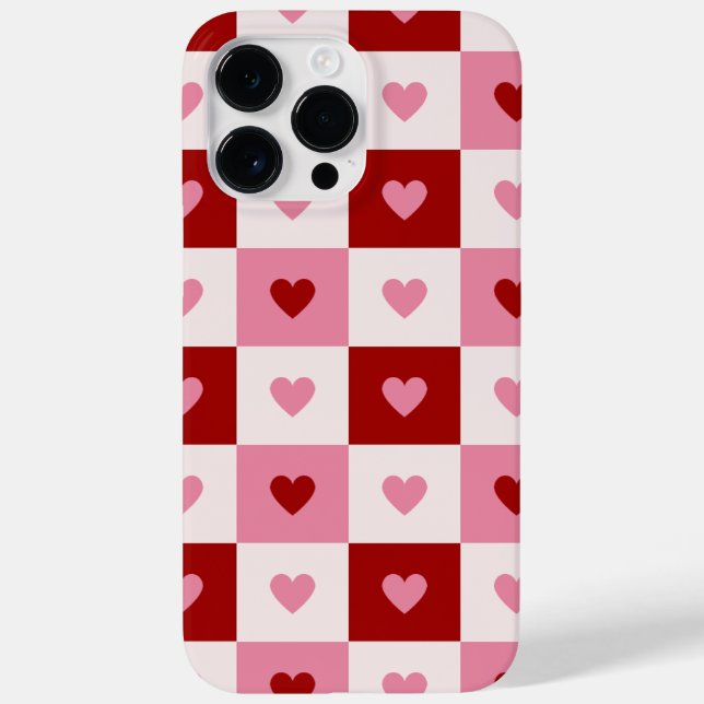 iPhone case with red and pink hearts. (Baksida)