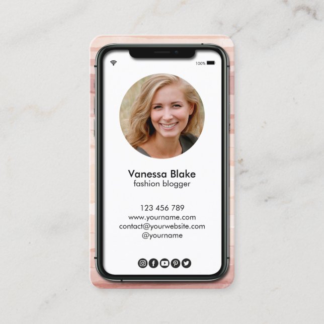 iPhone-cellens mobila bloggare för dammig rosa för Visitkort (Framsida)