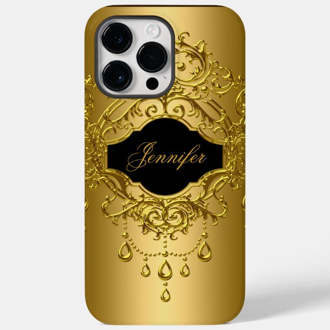 iPhone Elegant Klassisk Guld Svart (Baksida)