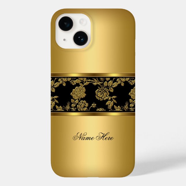 iPhone Elegant Klassisk Guld Svart Blommig (Baksida)