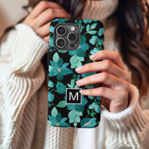 iPhone-fodral med monogram blommönster i blå färg