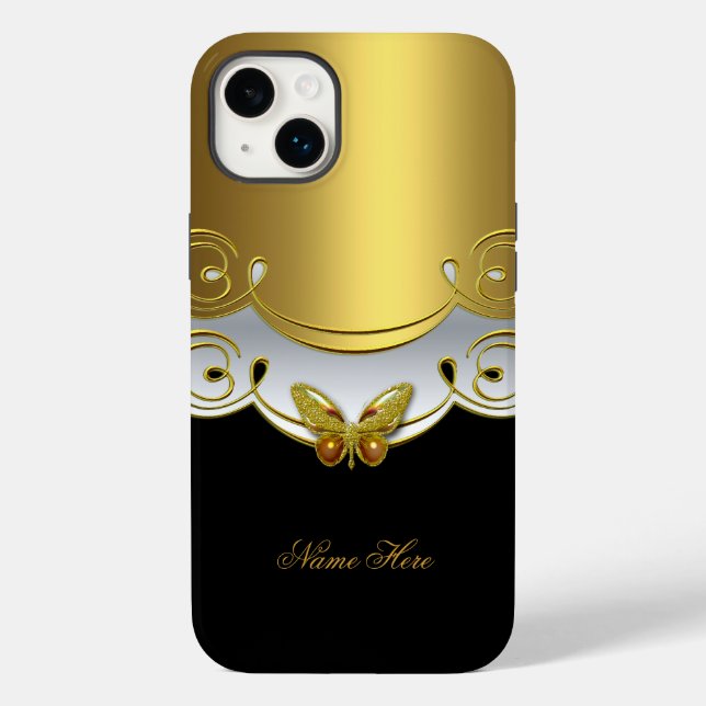 iPhone Grönt Guld Black White Butterfly (Baksida)