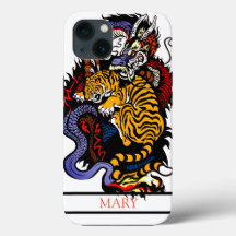 iPhone/iPad-ärende-TIGER OCH DRAGON-ANPASSAT NAMN