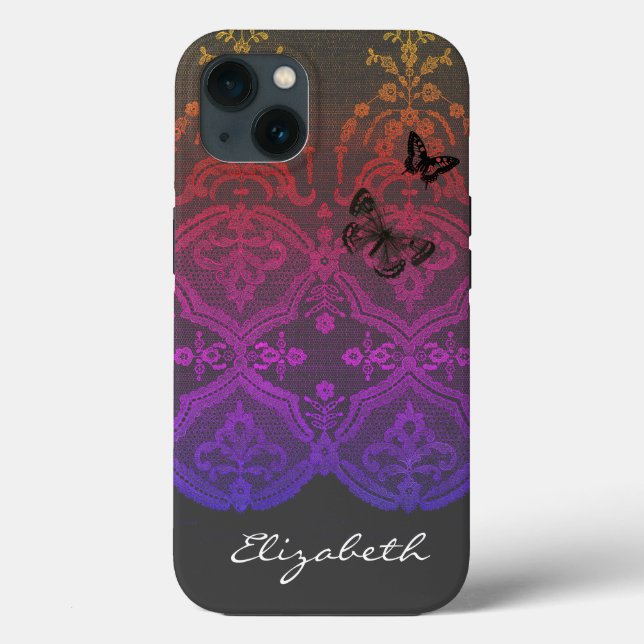 iPhone/iPad case DIY NAMN ANTIQUE SNÖRE IN GRÅTT (Baksida)