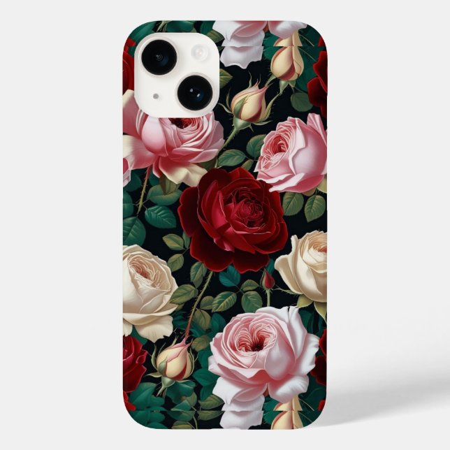 iPhone / iPad-fodral röda-vita & rosa rosor (Baksida)