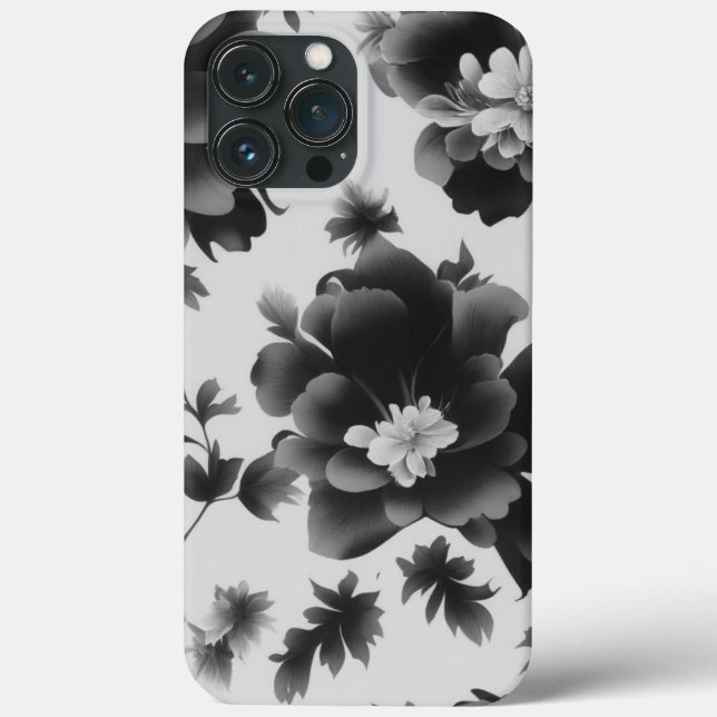 IPhone-/iPad-väska för svart och vit Blommigt (Baksida)