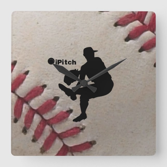 iPitch Spelar Siluett På Baseball Bakgrund Fyrkantig Klocka (Framsida)