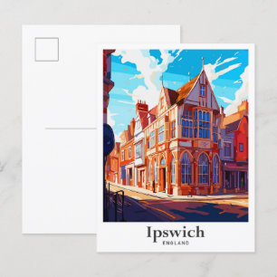 Ipswich England Vintage Reseskissillustration Vykort