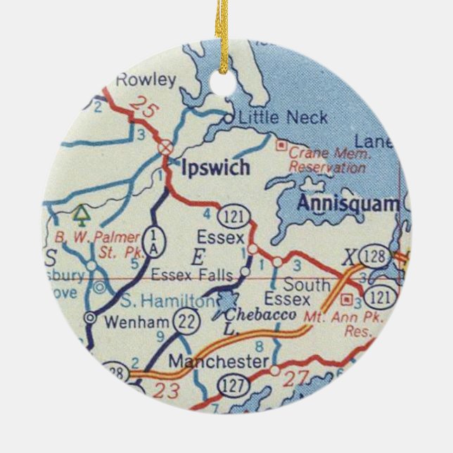 Ipswich MORSA Vintage Karta Julgransprydnad Keramik (Baksidan)