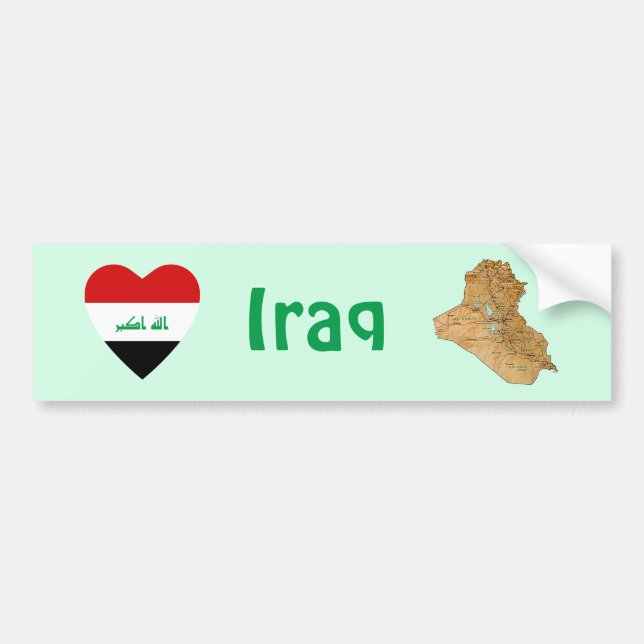 Irak Flagga Hjärta + Karta Bildäckslapp Bildekal (Framsidan)