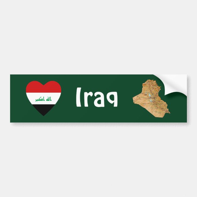Irak Flagga Hjärta + Karta Bumperdekal Bildekal (Framsidan)