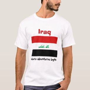 Irak Flagga + Karta + Text T-Shirt