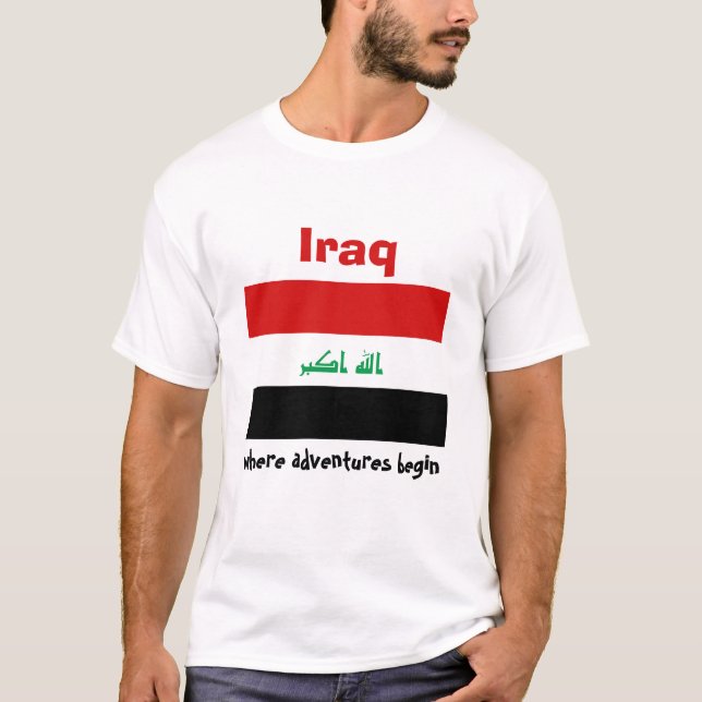 Irak Flagga + Karta + Text T-Shirt (Framsida)