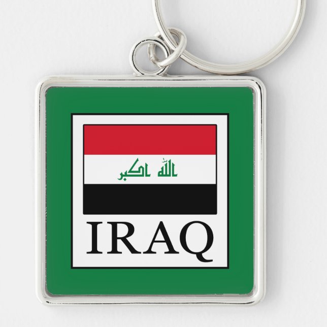 Irak Fyrkantig Silverfärgad Nyckelring (Framsidan)