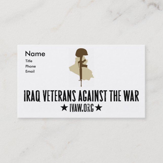 Irak veteran mot krigvisitkortarna visitkort (Framsida)