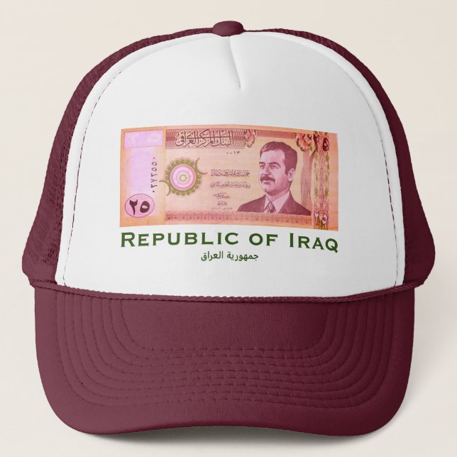 Irakiska dinar med Saddam Hussein Keps (Framsida)