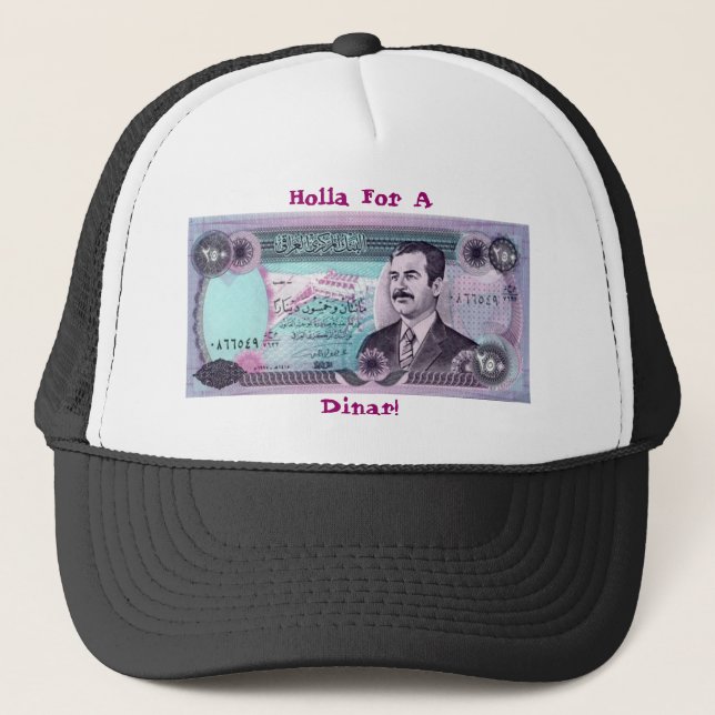 Irakiska dinar med Saddam Hussein Truckerkeps (Framsida)