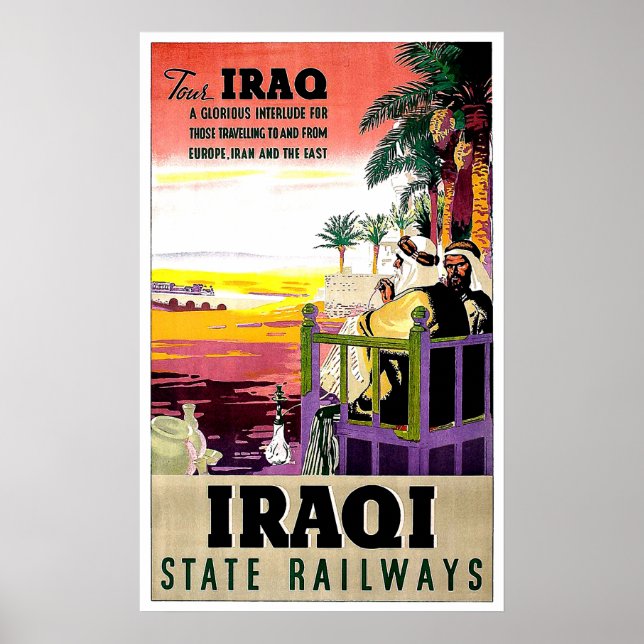 Iraks statsjärnvägar, badouins, vintage resor poster (Framsidan)