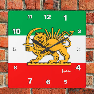 Iran Clock, Persian flagga with Lejon, Shah of Ira Fyrkantig Klocka