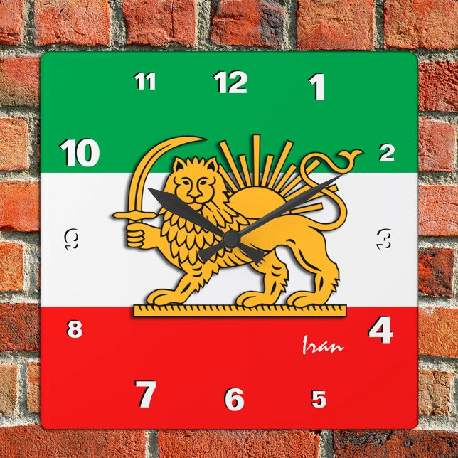 Iran Clock, Persian flagga with Lejon, Shah of Ira Fyrkantig Klocka (Skapare uppladdad)