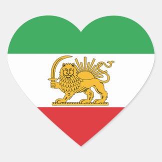 Iran Flag Lion And Sun Shah of Iran Flag Hjärtformat Klistermärke