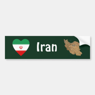 Iran Flagga Hjärta + Karta Bildstämpel Bildekal