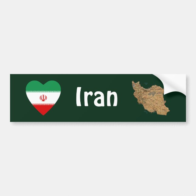 Iran Flagga Hjärta + Karta Bildstämpel Bildekal (Framsidan)