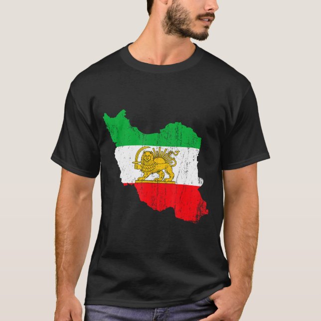 Iran Flagga Kart Löwe Persisk T Shirt (Framsida)